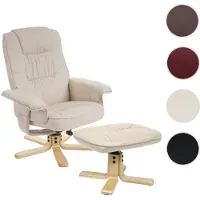 Mendler Relaxsessel M56, Fernsehsessel TV-Sessel mit Hocker Ottomane, Kunstleder Eukalyptus Holz - creme