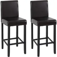 Mendler 2er-Set Barhocker Vicenza, Barstuhl Tresenhocker, Holz+LEDER braun, dunkle Beine