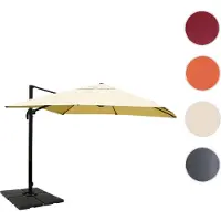Mendler Gastronomie-Ampelschirm HWC-A96, 3,5x3,5m (Ø4,95m) Polyester/Alu 25kg creme mit Ständer, drehbar