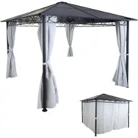 Mendler Hardtop Pergola HWC-C77, Garten Pavillon, Kunststoff-Dach Seitenwand Alu hellgrau 3x3m