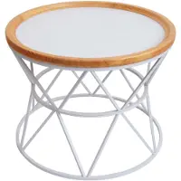 Mendler Couchtisch HWC-N32, Kaffeetisch Beistelltisch Loungetisch Sofatisch Wohnzimmertisch, Metallgestell Holz Ø66cm weiß
