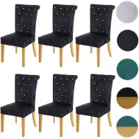 Mendler 6er-Set Esszimmerstuhl HWC-D22, Stuhl Küchenstuhl, Nieten Samt schwarz, goldfarbene Beine
