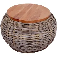 Mendler Beistelltisch HWC-M30, Rattantisch Blumentisch Kaffeetisch Loungetisch Holztisch, rund 33x49x49cm, Kubu Rattan natur