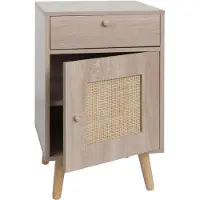 Mendler Beistelltisch HWC-M36, Kaffeetisch Nachttisch Loungetisch, Staufächer Schublade, Kubu Rattan Holz Melamin, Eiche-Optik