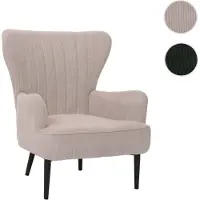 Mendler Lounge-Sessel HWC-K37, Cocktail-/Ohrensessel Polsterstuhl Retro Vintage Stoff Cord (290g/m²) beige