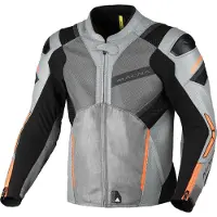 Macna Galvic perforierte Motorrad Leder-/Textiljacke, schwarz/grau/orange, 56