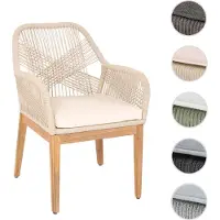 Mendler Gartenstuhl HWC-H56b, Sessel Outdoor Stuhl, wetterfest Seilgeflecht Rope Holz Akazie beige Kissen creme-weiß