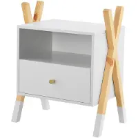 Juskys Nachttisch aus Holz / Kinder-Nachttisch Jamie - Weiß / Holzfarbe - 1 Schublade
