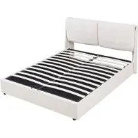 En.casa Polsterbett 'Lunner' Doppelbett mit Bettkasten 140 x 200 cm Beige
