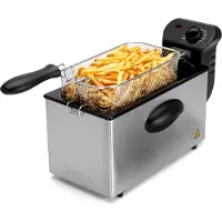 Clatronic Fritteuse mit 3L Kapazität | mit Fett | Kaltzonentechnik & Abtropfvorrichtung | mit stufenlos regelbarerem Thermostat | 2000 W | FR 3586