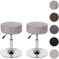 Mendler 2er-Set Hocker HWC-C22, Sitzhocker Schminkhocker, höhenverstellbar Ø 35cm WildKunstleder, vintage grau