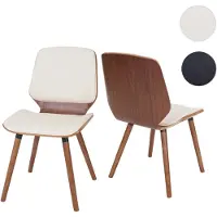 Mendler 2er-Set Esszimmerstuhl HWC-B16, Holz Bugholz Retro-Design Walnussoptik, - Kunstleder creme