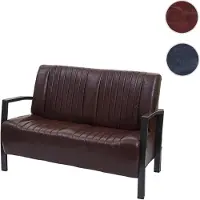 Mendler 2er Sofa HWC-H10, Couch Zweisitzer, Metall Kunstleder Industrie-Design vintage braun
