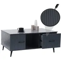 Mendler Couchtisch HWC-N89, Beistelltisch Sofatisch, Schubladen Türen Fächer Melamin Holz, 43x100x60cm Marmor-Optik grau