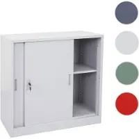 Mendler Aktenschrank Boston HWC-F41, Stahlschrank Büroschrank, mit abschließbaren Schiebetüren 90x90x45cm ~ grau