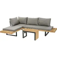 Greemotion Gartenlounge-Set Lana Lounge-Set Beige-Holz / Grau inkl. Auflagen & Tisch