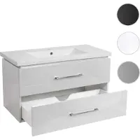 Mendler Premium Waschbecken + Unterschrank HWC-D16, Waschbecken Waschtisch, hochglanz 90cm weiß