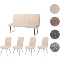 Mendler Esszimmer-Set HWC-G55, 4er-Set Stuhl + Sitzbank 160cm, Edelstahl gebürstet Stoff/Textil Chenille creme
