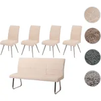 Mendler Esszimmer-Set HWC-G55, 4er-Set Stuhl + Sitzbank 180cm, Edelstahl gebürstet Stoff/Textil Chenille creme