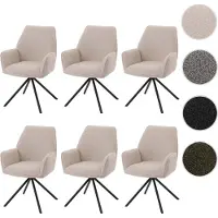 Mendler 6er-Set Esszimmerstuhl HWC-G67, Küchenstuhl Stuhl Armlehne, drehbar Auto-Position, Stoff Bouclé MVG creme