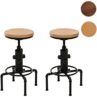 Mendler 2er-Set Barhocker HWC-N23, Barstuhl Tresenhocker höhenverstellbar drehbar Fußablage Industrial Eisen Massiv-Holz natur