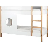 Möbilia Etagenbett mit Seitenpaneel, 2er-Set | 90 x 200 cm | MDF, Pinienholz | Weiß – Natur | B 210 x T 99 x H 153 cm | 12020101 | Serie BETT