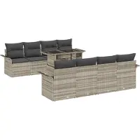 vidaXL Gartensofa-set 9 stk. Hellgrau [Synthetisch]: Poly Rattan