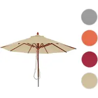 Mendler Gastronomie Holz-Sonnenschirm HWC-C57, Gartenschirm, Polyester/Holz 16kg, rund Ø4m Seilzug stoßsicher creme