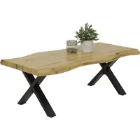 Hela Couchtisch Gerd mit Baumkantenoptik-Nachbildung Wildeiche- Metall X-Gestell-großer Ablage-110x60cm