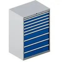 Schäfer Shop Schubladenschrank WSK 54-36, Stahl, 10 Schübe, bis 75 kg, B 1023 x T 725 x H 1450 mm, weissaluminium/enzianblau