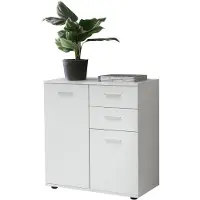 Wohnling Kommode mit Türen & Schubladen 71x78x35,5cm Schrank Holz Weiß Flurschrank hell modern Mehrzweckschrank klein Anrichte Sideboard matt