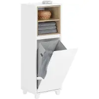 SoBuy BZR146-W Wäscheschrank mit ausklappbarem Wäschesack Wäschesammler mit 2 Fächern Wäschekorb Badezimmerschrank Weiß BHT ca. 35x105x30cm