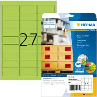 Herma Neonetiketten A4 63.5x29.6 mm neon-grün Papier matt 540 St., Grün, Abgerundetes Rechteck, Dauerhaft, Papier, Matte, Laser/Inkjet