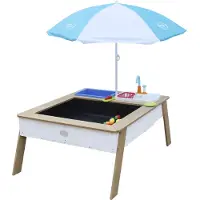 Axi Linda Sand & Wassertisch aus Holz mit Spielküchenspüle | Matschtisch / Spielküche / Wasserspieltisch / Sandtisch für Kinder in Braun & Weiß mit Sonnenschirm