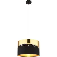 Globo Lighting Hängeleuchte Metall schwarz matt, Textil schwarz, Kunststoff goldfarben, Kabel PVC schwarz, Höhe kürzbar, ø: 350mm, H: 1200mm, exkl. 1x E27 60W 230V