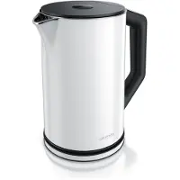 Arendo Wasserkocher 1,5 l 2200 W, Edelstahl, Doppelwand, Temperaturwahl 40 - 100°C mit Anzeige, weiß