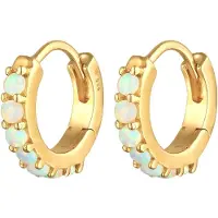 Elli Ohrringe Creolen Synthetischer Opal Klassik 925 Silber Elli Gold