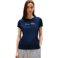 Tommy Hilfiger Lurex Script Regular Fit T-shirt Navy Größe: L | Hemden Outlet | Damen | Blau