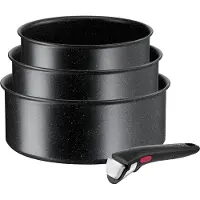 Tefal Topf-Set "Ingenio Black Stone, Kasserollenset abnehmbarer Griff, stapelbar" Set, 3x Stielkasserollen Ø 16/18/20 cm, 1x abnehmbarer Griff, 4 Stk. tlg. Aluminium
