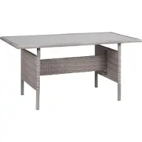Beliani Gartentisch mit Glasplatte Grau aus Polyrattan 145 x 80 cm Rechteckig Outdoor Außenbereich Terrasse Tisch Esstisch für Garten