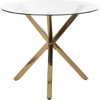 Beliani Runder Esszimmertisch 90 cm transparente Tischlatte aus Sicherheitsglas Kreuzfuß aus Eisen in Gold mit Schutzkappen Modern Glamour Esszimmer