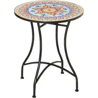 Outsunny Gartentisch Mosaiktisch rund Bistrotisch Beistelltisch Rot Ø60 cm