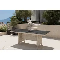 OUTFLEXX Esstisch, grau/dessert-beige, Alu/bedrucktes Glas, 200 x 95 cm, witterungsbeständig, kratzfest