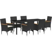 vidaXL Garten Essgruppe mit Kissen 7 pcs Schwarz Poly-Rattan