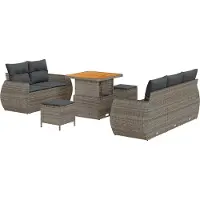 vidaXL Gartensofa-set mit Kissen mit Speicher 8 pcs Grau Poly-Rattan