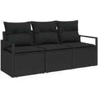 vidaXL Gartensofa-set 3 Stk. Schwarz Poly-Rattan