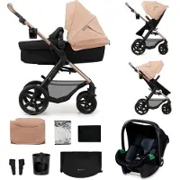 Kinderkraft MOOV 2 3-in-1 Kinderwagen - Umwandelbarer Sitz - Pannensichere Räder - Inklusive MINK PRO i-Size - Bis 27 kg - UPF50+ Verdeck - Beige
