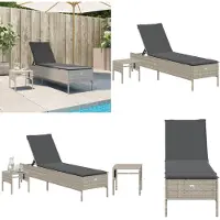 vidaXL Sonnenliege mit Tisch und Auflage Hellgrau Poly Rattan