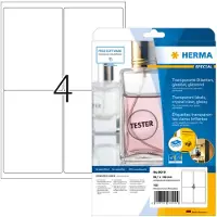 Herma Folienetiketten 8019, permanenthaftend, selbstklebend, bedruckbar, No-Label-Effekt, B 99,1 x H 139 mm, Folie, transparent, 100 Stück/25 Blatt