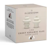 Olsen Home - Twisted ceramic vase - White - 14.5x21 cm and 11.5x15 cm - 2 pack - E